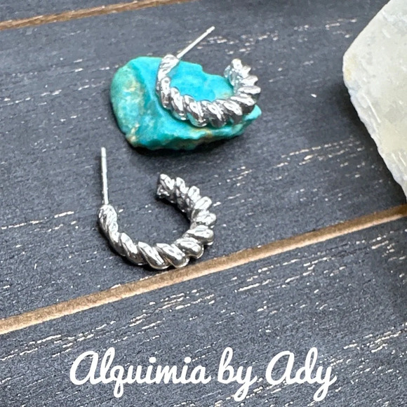 Silver steel mini hoops/bohemian/statement/biker/cowgirl/earrings - Picture 1 of 4